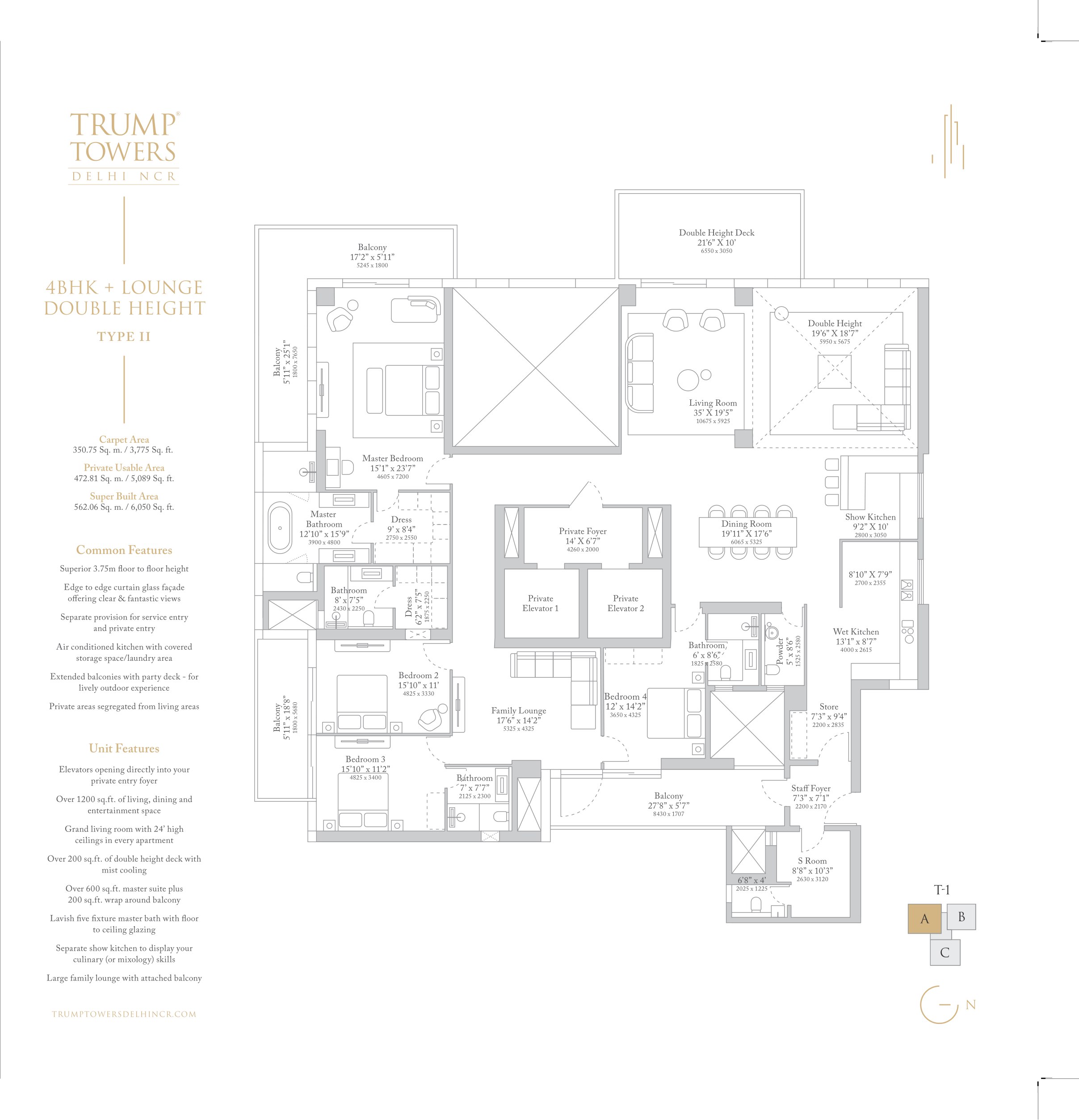 Tower 1 - 4 BHK + Lounge Double Height - Type II